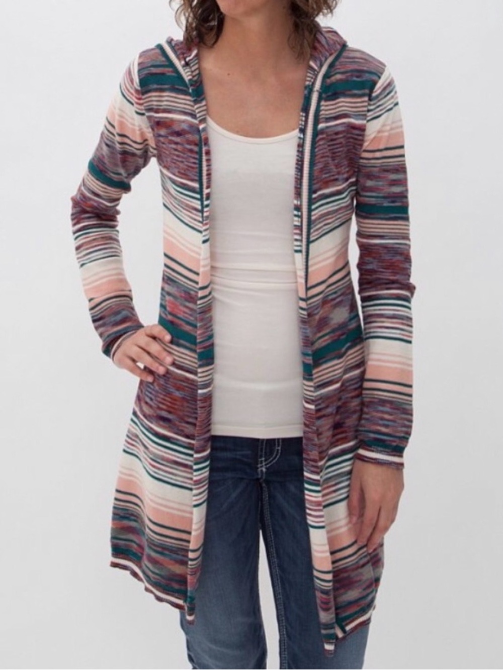 Buckle BKE Striped Hooded Cardigan Sweater